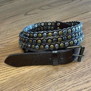 NWOT Brown 3 Strand Studded Belt with silver & brass studs- excellent condition